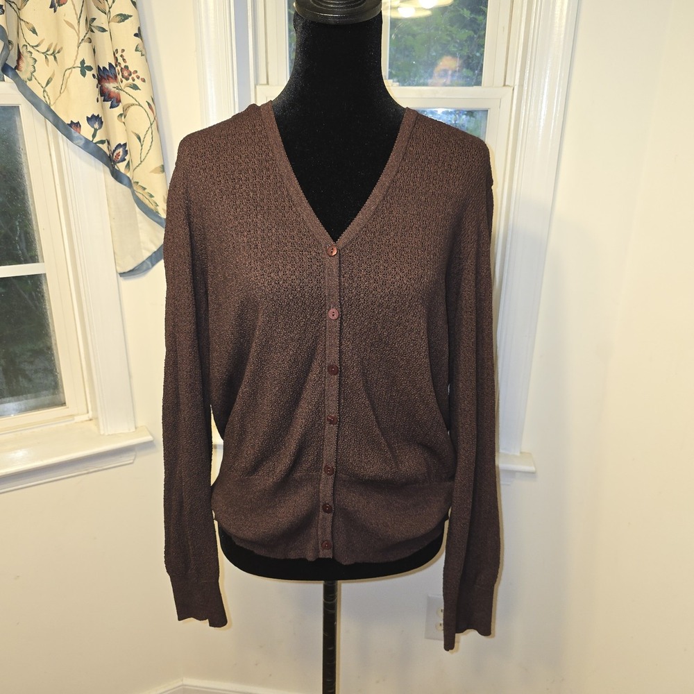 Nine & Co Women Cardigan Size Large‎ Button Down Sweater Brown